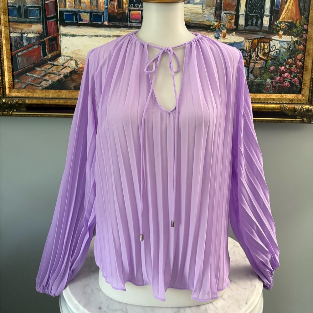 Mango Lilac Pleated Blouse NWT XXS Sheer Long Sleeve Top